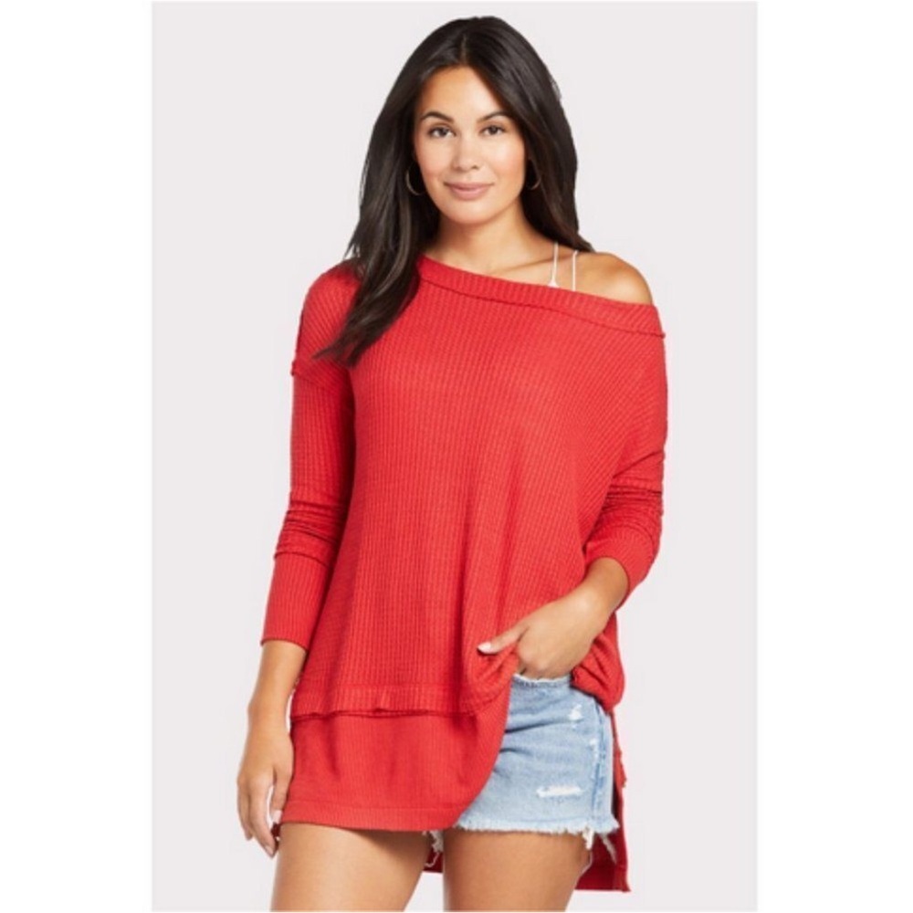 We The Free Red Off-Shoulder Sweater